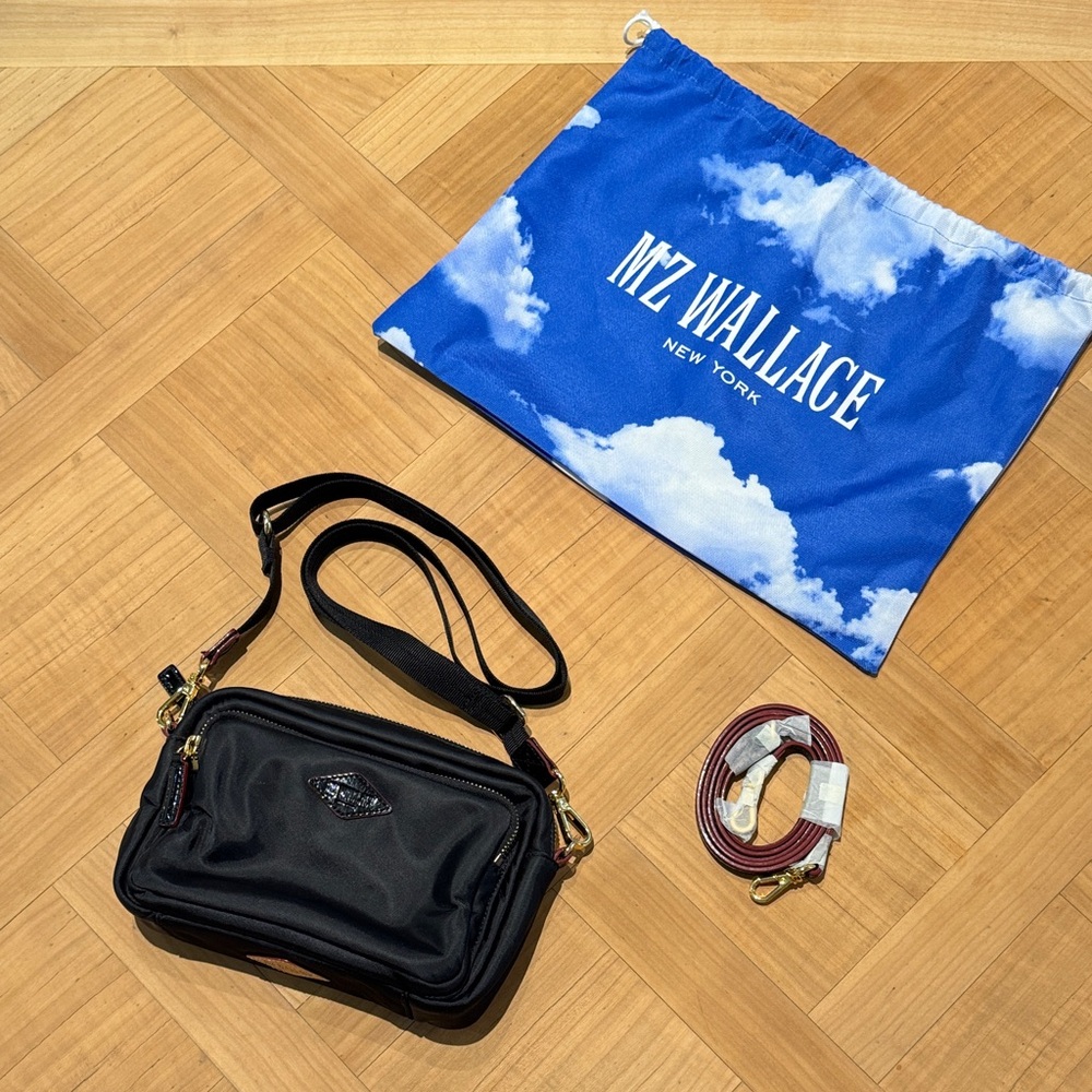 MZ Wallace Black Crossbody with Blue Cloud Dust Bag